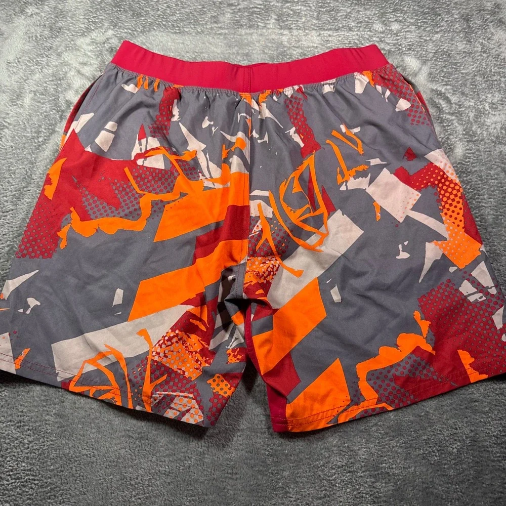 Nike Mens Swim Trunks Large Orange Red Grey Abstract Geometric Board Shorts L